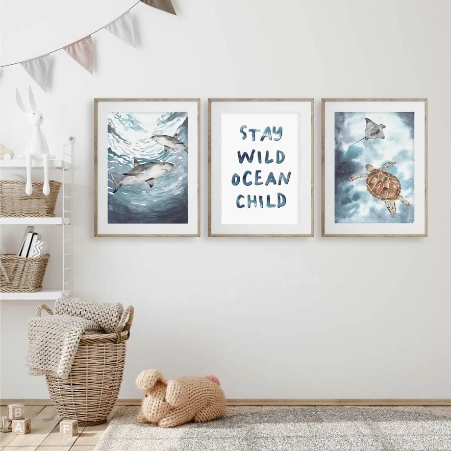 Shark Whale Dolphin Sea Turtle Ocean Canvas Prints Minimalist Nordic Wall Art Quotes Posters For Baby Kids Room Nursery Décor