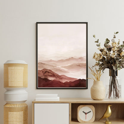 Soft Desert Mountain Landscape Framed Wall Art Canvas Print - Minimalist Nature Artwork