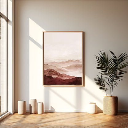 Soft Desert Mountain Landscape Framed Wall Art Canvas Print - Minimalist Nature Artwork
