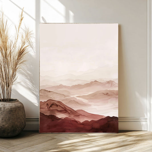Soft Desert Mountain Landscape Framed Wall Art Canvas Print - Minimalist Nature Artwork