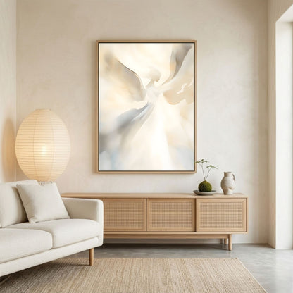 Soft Neutral Abstract Angel Framed Wall Art Canvas Print – Beige Cream Minimalist Modern Canvas Artwork for Scandinavian Home Decor