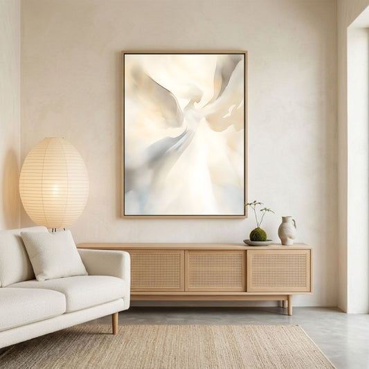 Soft Neutral Abstract Angel Framed Wall Art Canvas Print – Beige Cream Minimalist Modern Canvas Artwork for Scandinavian Home Decor