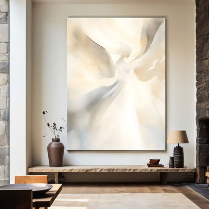 Soft Neutral Abstract Angel Framed Wall Art Canvas Print – Beige Cream Minimalist Modern Canvas Artwork for Scandinavian Home Decor