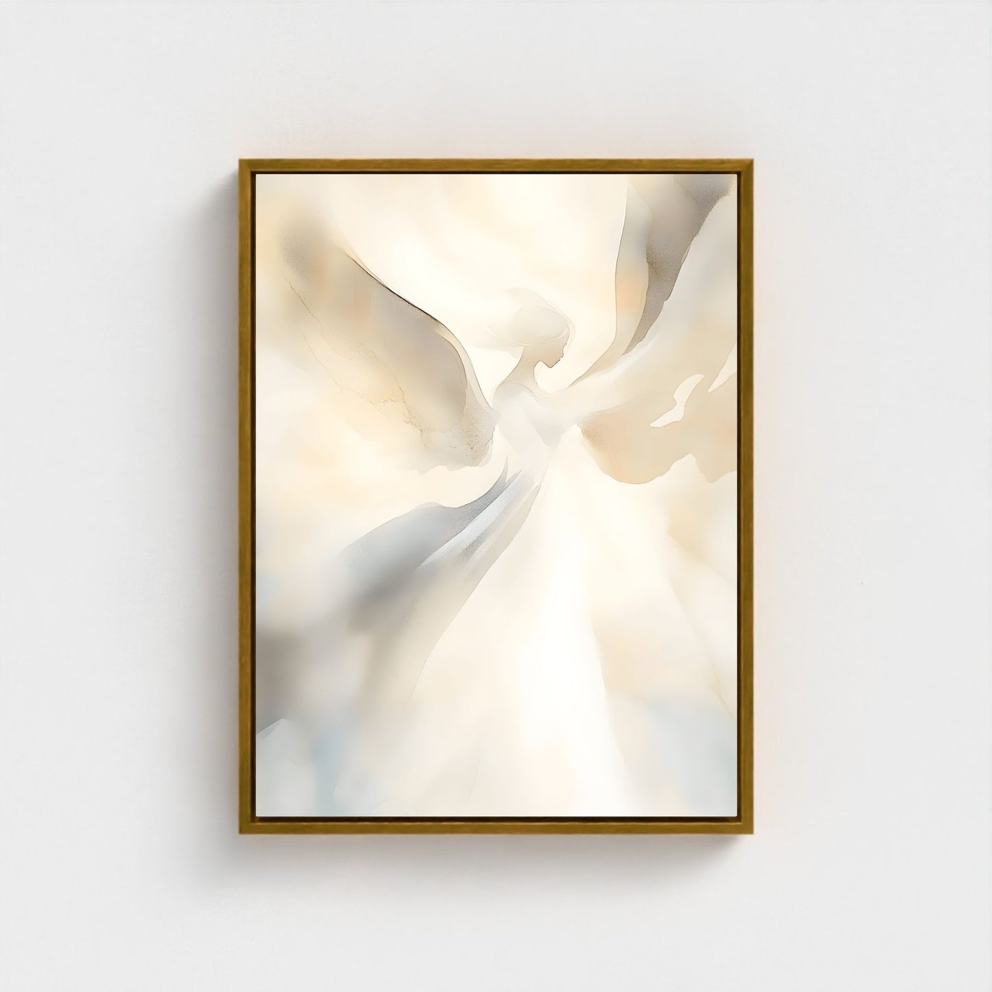 Soft Neutral Abstract Angel Framed Wall Art Canvas Print – Beige Cream Minimalist Modern Canvas Artwork for Scandinavian Home Decor