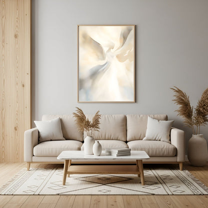 Soft Neutral Abstract Angel Framed Wall Art Canvas Print – Beige Cream Minimalist Modern Canvas Artwork for Scandinavian Home Decor