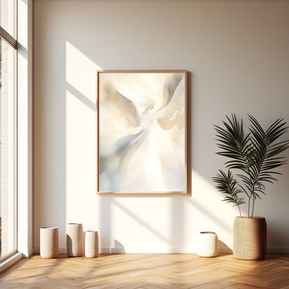 Soft Neutral Abstract Angel Framed Wall Art Canvas Print – Beige Cream Minimalist Modern Canvas Artwork for Scandinavian Home Decor