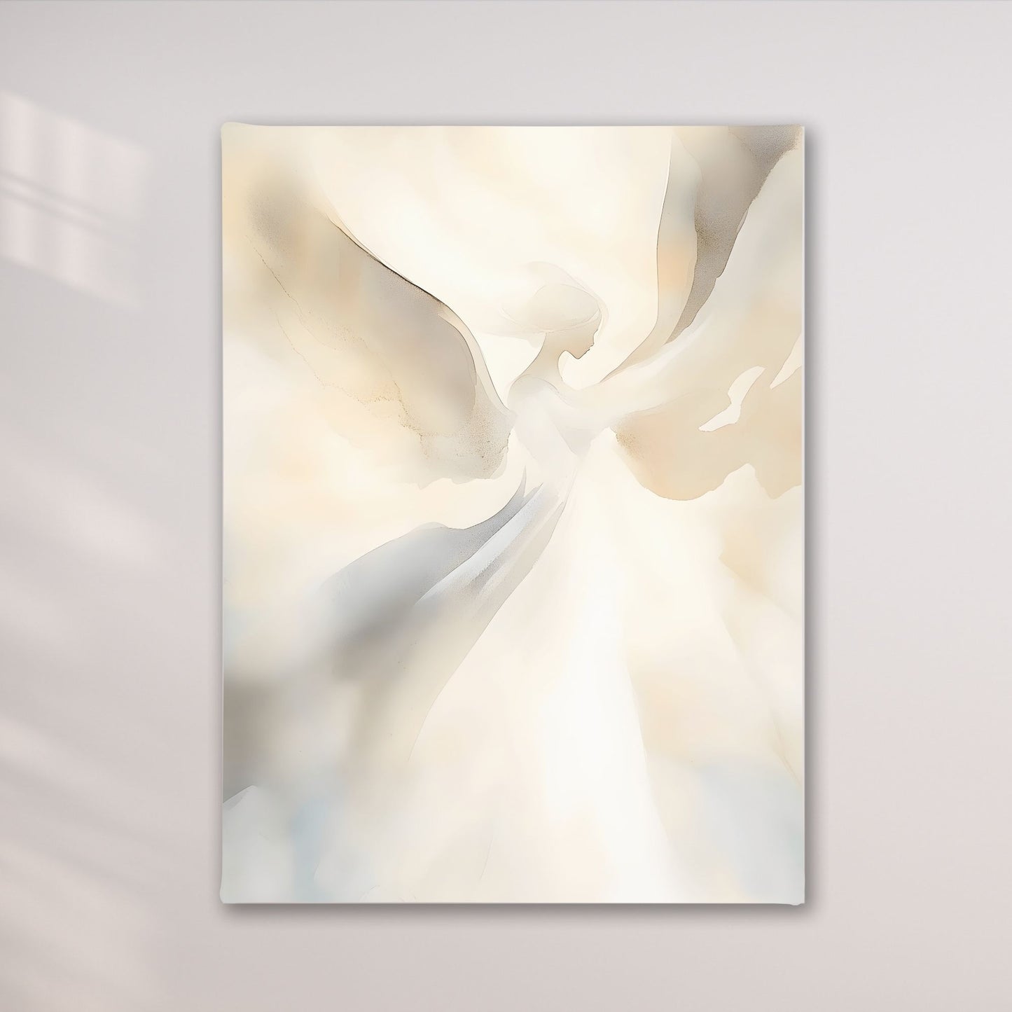 Soft Neutral Abstract Angel Framed Wall Art Canvas Print – Beige Cream Minimalist Modern Canvas Artwork for Scandinavian Home Decor