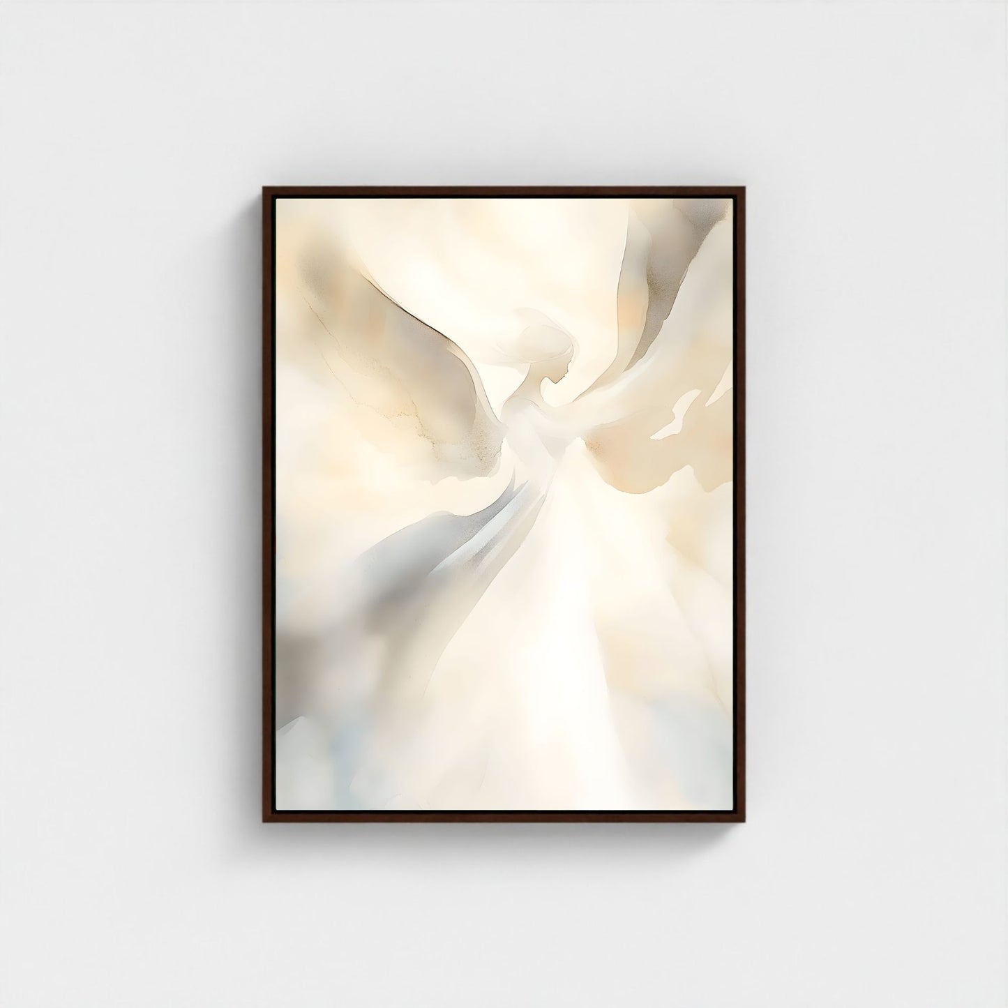 Soft Neutral Abstract Angel Framed Wall Art Canvas Print – Beige Cream Minimalist Modern Canvas Artwork for Scandinavian Home Decor