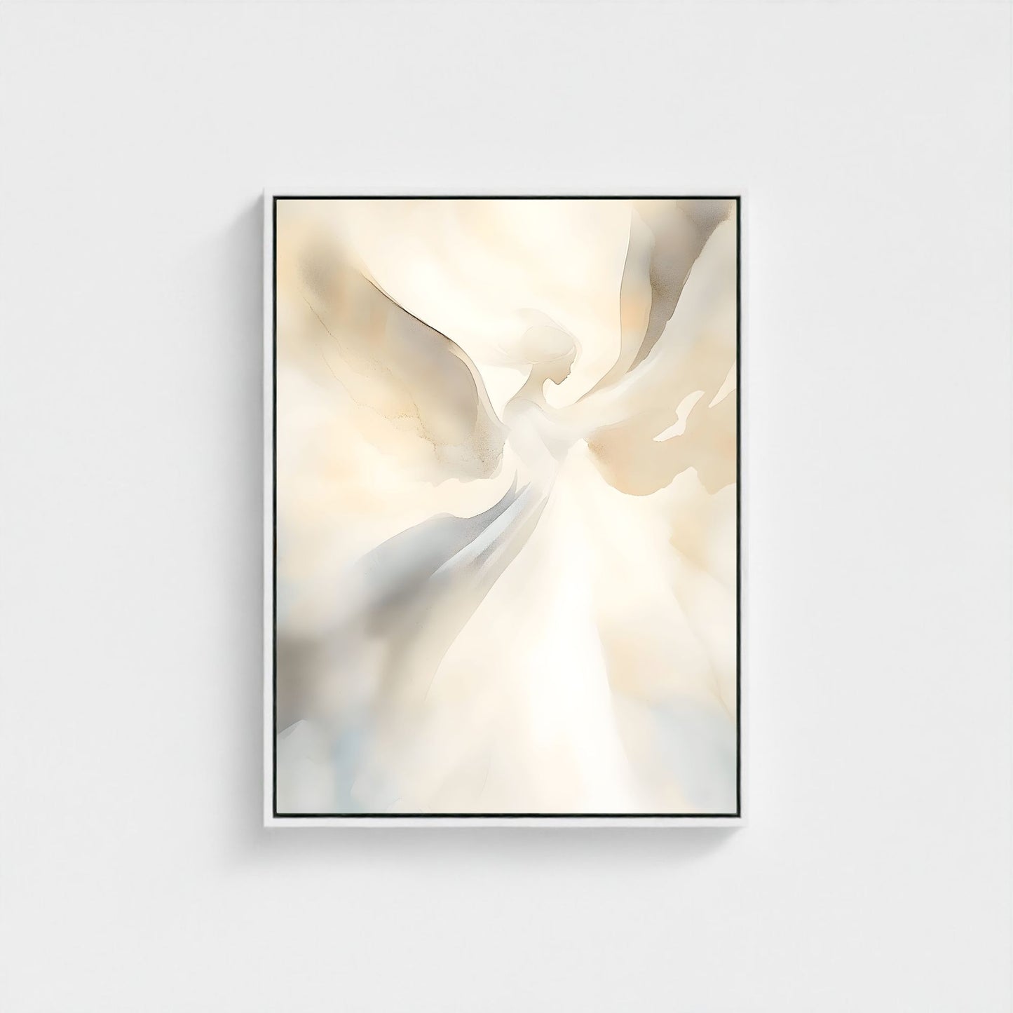Soft Neutral Abstract Angel Framed Wall Art Canvas Print – Beige Cream Minimalist Modern Canvas Artwork for Scandinavian Home Decor