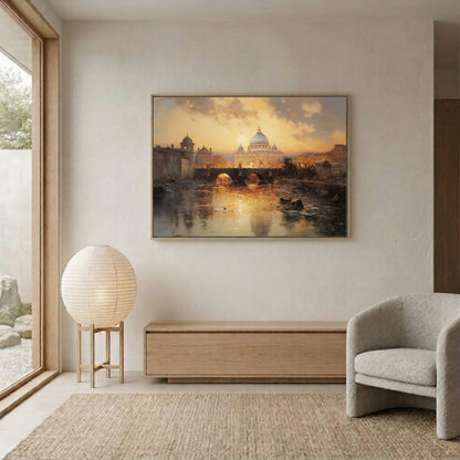 St. Peter’s Basilica Rome Sunset River View Framed Art Canvas Print - Classic Italian Wall Art