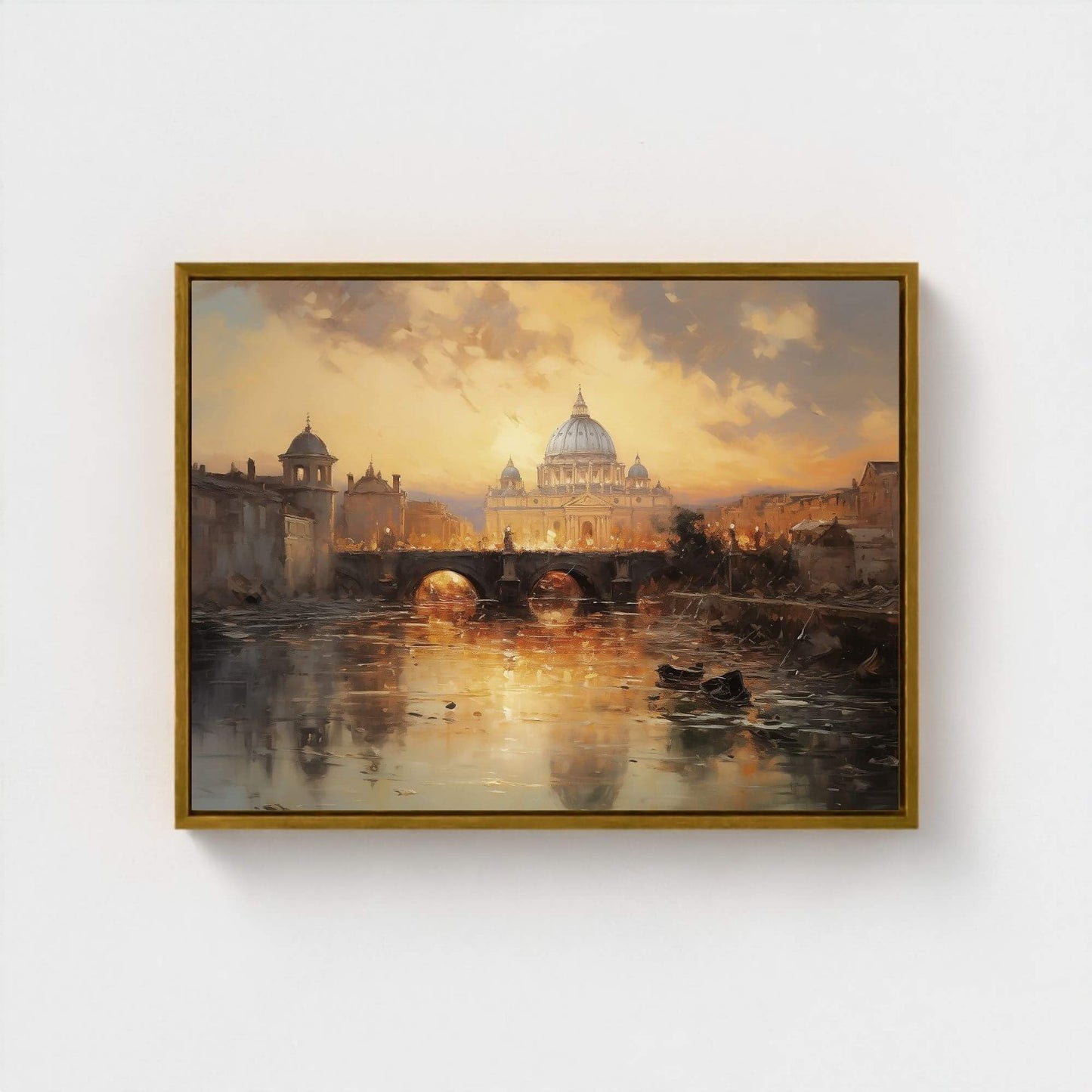 St. Peter’s Basilica Rome Sunset River View Framed Art Canvas Print - Classic Italian Wall Art