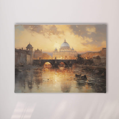 St. Peter’s Basilica Rome Sunset River View Framed Art Canvas Print - Classic Italian Wall Art