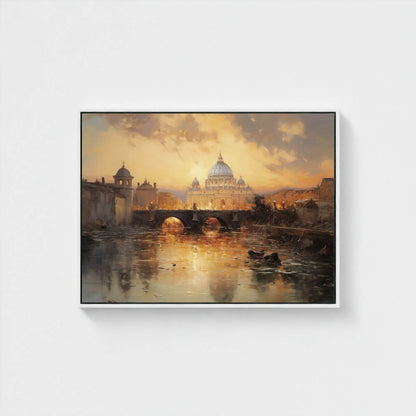 St. Peter’s Basilica Rome Sunset River View Framed Art Canvas Print - Classic Italian Wall Art