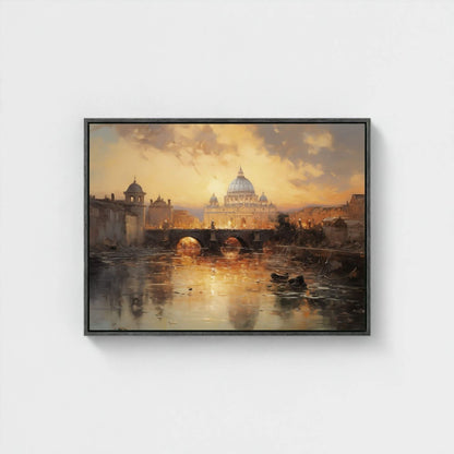 St. Peter’s Basilica Rome Sunset River View Framed Art Canvas Print - Classic Italian Wall Art