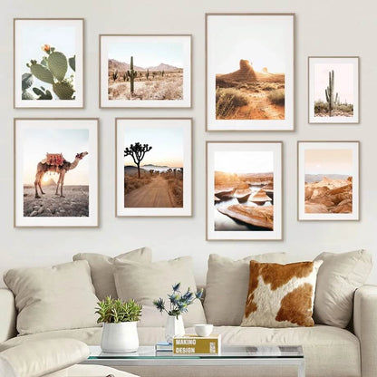 Sunset Desert Road Cactus Canyon Travel Wall Art Canvas Prints Nordic Posters Large Nature Pictures For Living Room Bedroom Décor