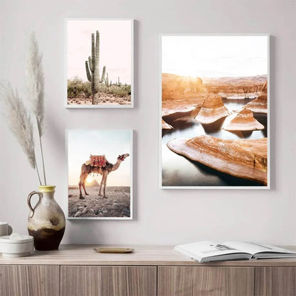 Sunset Desert Road Cactus Canyon Travel Wall Art Canvas Prints Nordic Posters Large Nature Pictures For Living Room Bedroom Décor