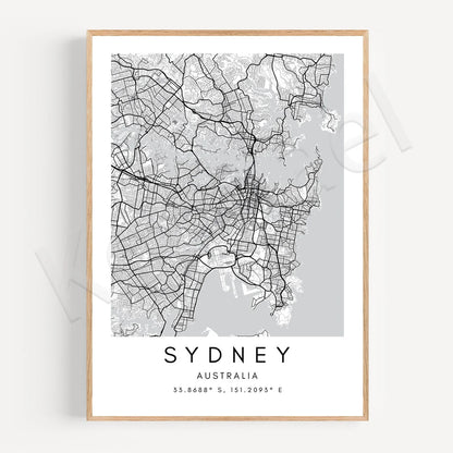 City Map Posters Wall Art - Beijing, Cape Town, Sydney, Los Angeles, Milan, Houston, Seattle, Abu Dhabi, Cornwall, Bristol, Gosport, Pudsey Wall Map Black White Canvas Prints Minimalist Posters For Office