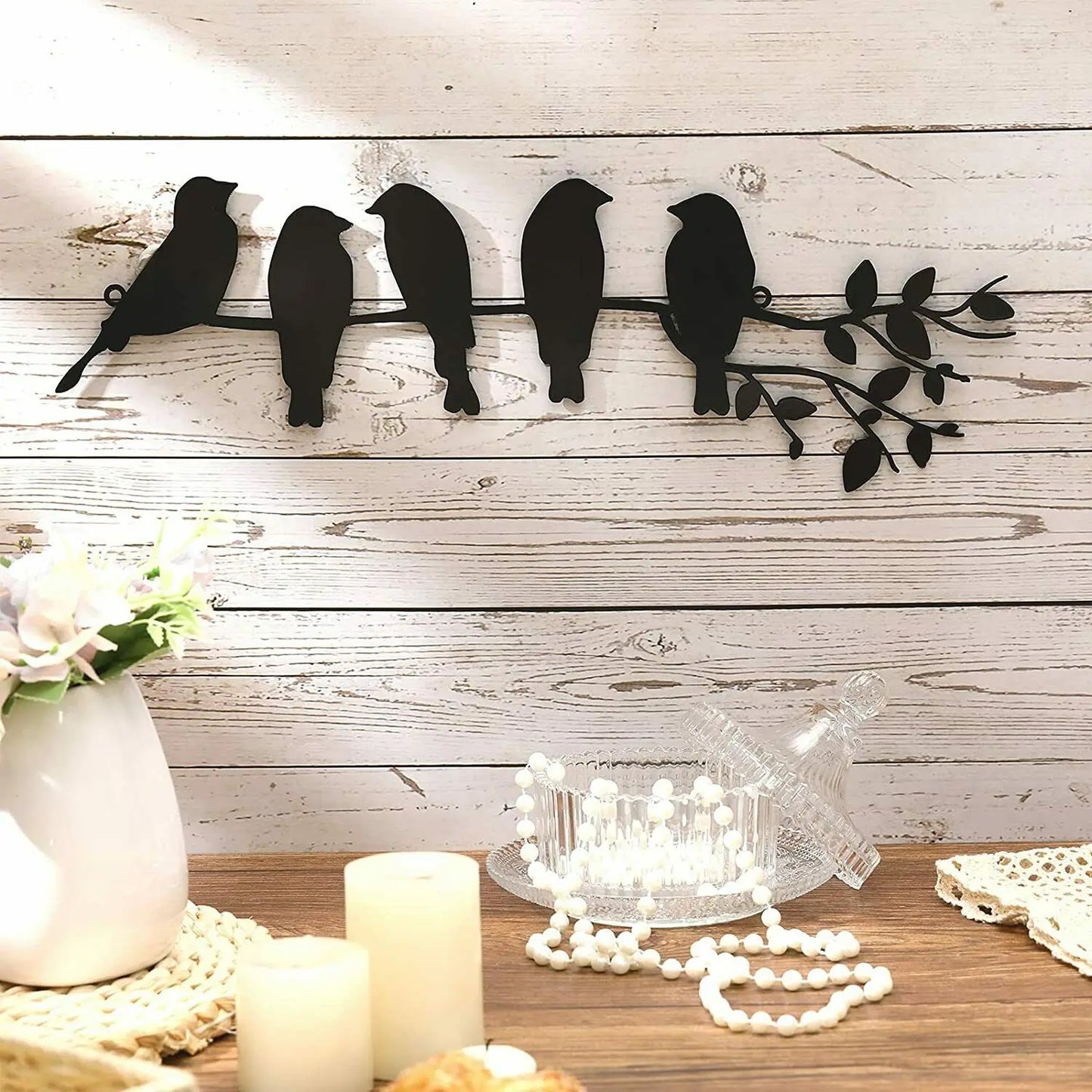 Birds Silhouette Metal Wall Art 3D Iron Crafted Birds On A Branch Wall Decoration For Living Room Porch Patio Art Decor