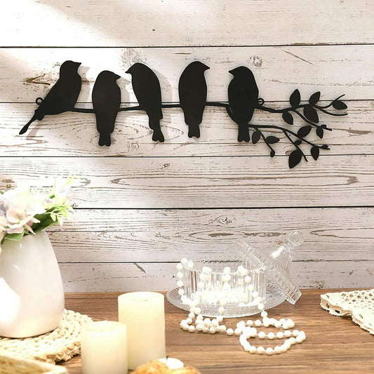 Birds Silhouette Metal Wall Art 3D Iron Crafted Birds On A Branch Wall Decoration For Living Room Porch Patio Art Decor