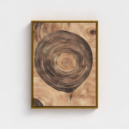 Tree Ring Wood Texture Framed Wall Art Canvas Print - Natural Rustic Wood Slice Artwork