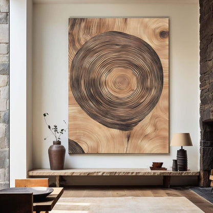 Tree Ring Wood Texture Framed Wall Art Canvas Print - Natural Rustic Wood Slice Artwork