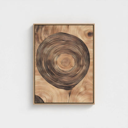 Tree Ring Wood Texture Framed Wall Art Canvas Print - Natural Rustic Wood Slice Artwork