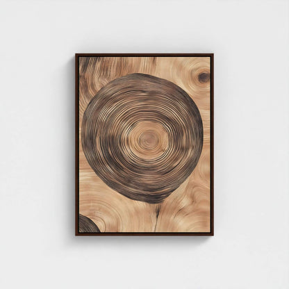Tree Ring Wood Texture Framed Wall Art Canvas Print - Natural Rustic Wood Slice Artwork