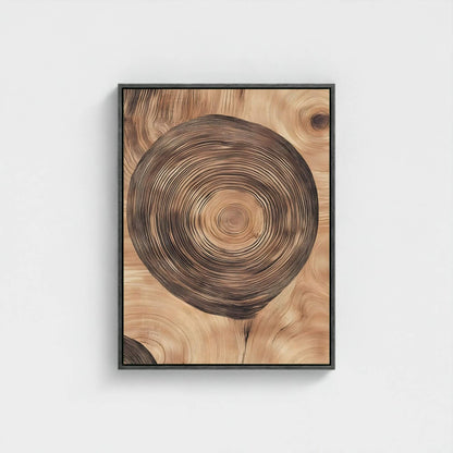 Tree Ring Wood Texture Framed Wall Art Canvas Print - Natural Rustic Wood Slice Artwork