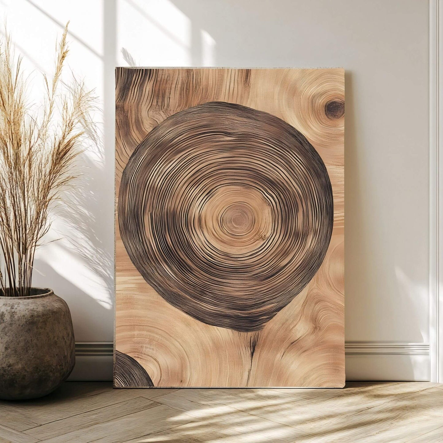 Tree Ring Wood Texture Framed Wall Art Canvas Print - Natural Rustic Wood Slice Artwork