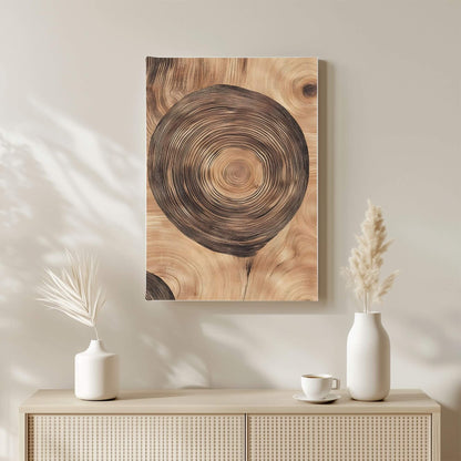 Tree Ring Wood Texture Framed Wall Art Canvas Print - Natural Rustic Wood Slice Artwork