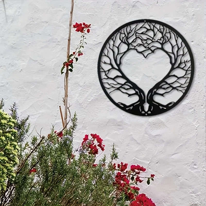 Heart Shaped Tree Of Life Black Metal Wall Art 3D Sculptured Iron Craft Wall Decoration For Living Room Garden Creative Inspirational Home & Garden Decor