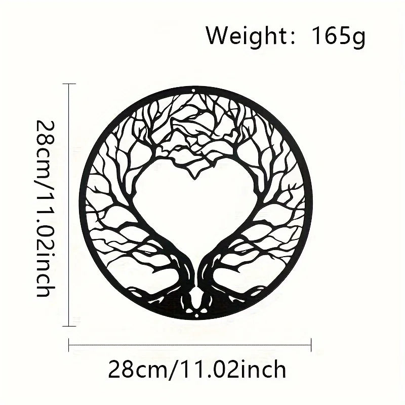 Heart Shaped Tree Of Life Black Metal Wall Art 3D Sculptured Iron Craft Wall Decoration For Living Room Garden Creative Inspirational Home & Garden Decor