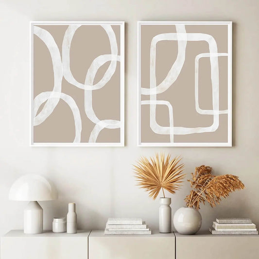 Trendy Abstract Beige Line Canvas Print Wall Art Nordic Minimalist Poster Pastel Neutral Pictures For Scandinavian Living Room Home Décor