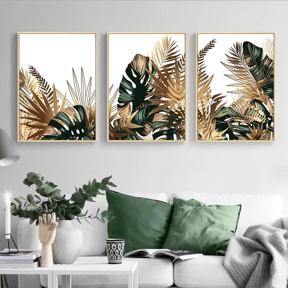 Tropical Golden Emerald Leaves Canvas Prints Wall Art Botanical Plants Poster For Bedroom Living Room Wall Art Gallery Home Décor