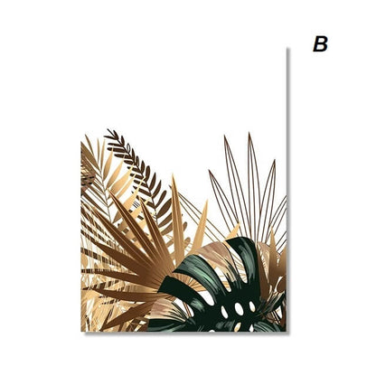 Tropical Golden Emerald Leaves Canvas Prints Wall Art Botanical Plants Poster For Bedroom Living Room Wall Art Gallery Home Décor