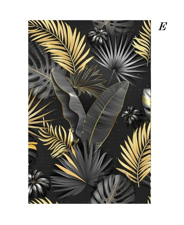 Tropical Golden Leaves Black Canvas Print Nordic Botanical Wall Art Modern Plant Posters For Luxury Living Room Bedroom Décor