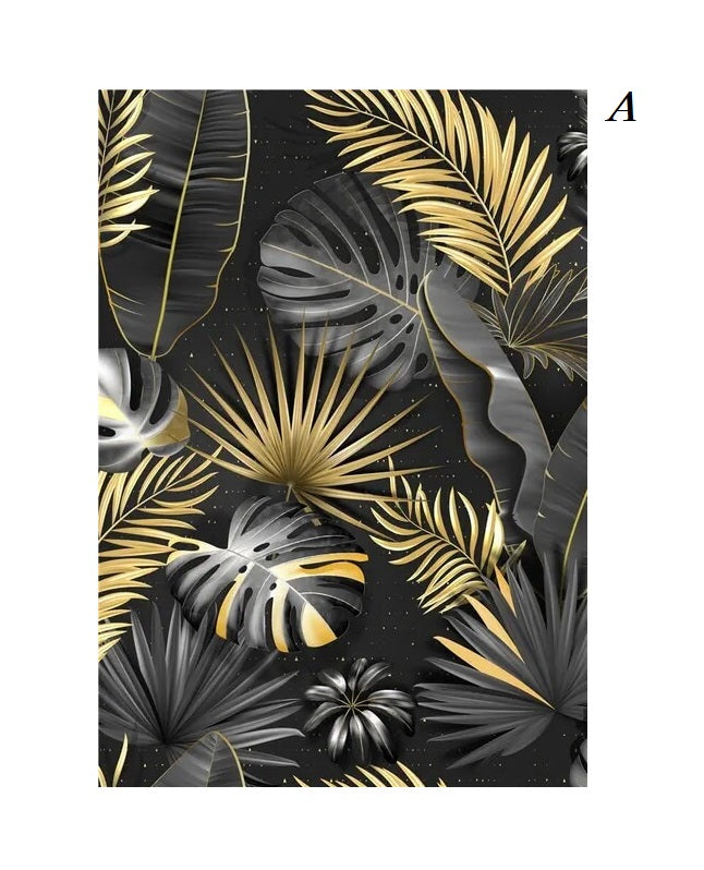 Tropical Golden Leaves Black Canvas Print Nordic Botanical Wall Art Modern Plant Posters For Luxury Living Room Bedroom Décor