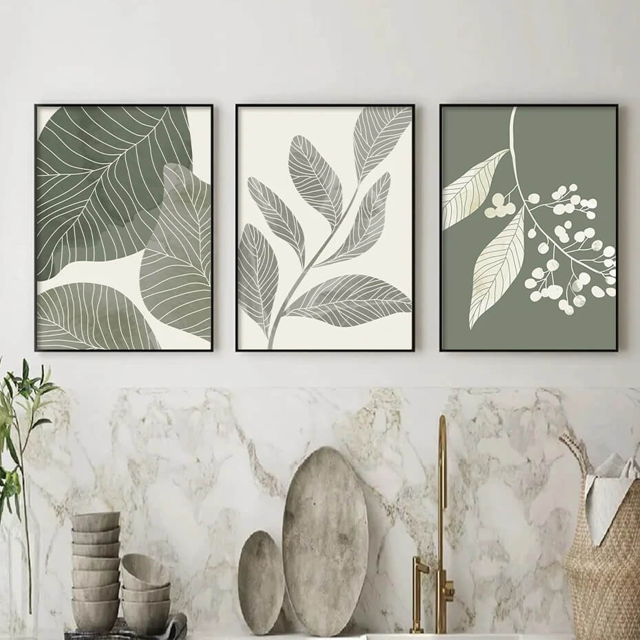 Tropical Green Leaves Boho Canvas Prints Wall Art Nordic Botanical Poster Pictures For Scandinavian Living Room Kitchen Home Décor