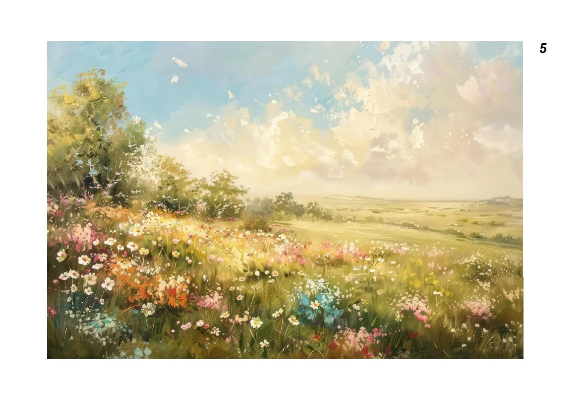 Vintage Wildflowers Fields Landscape Farmhouse Canvas Print Countryside Painting Large Wall Art For Living Room Home Décor