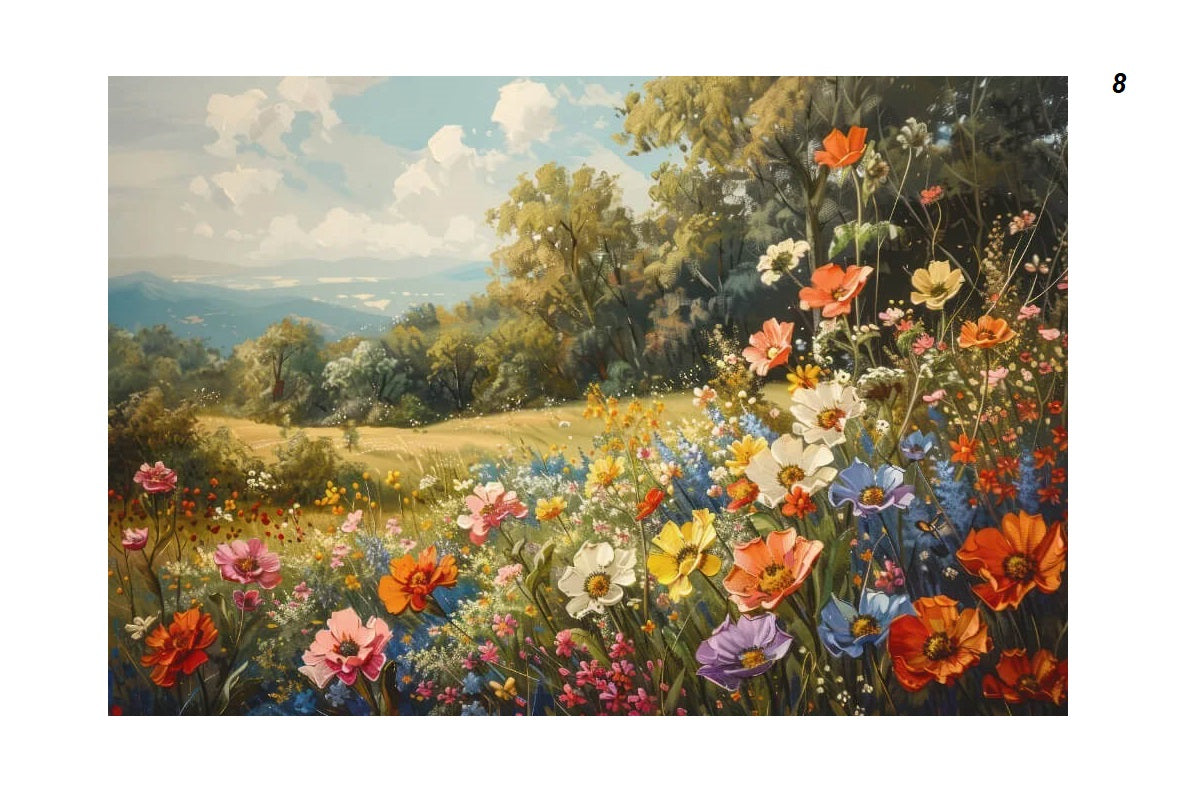 Vintage Wildflowers Fields Landscape Farmhouse Canvas Print Countryside Painting Large Wall Art For Living Room Home Décor