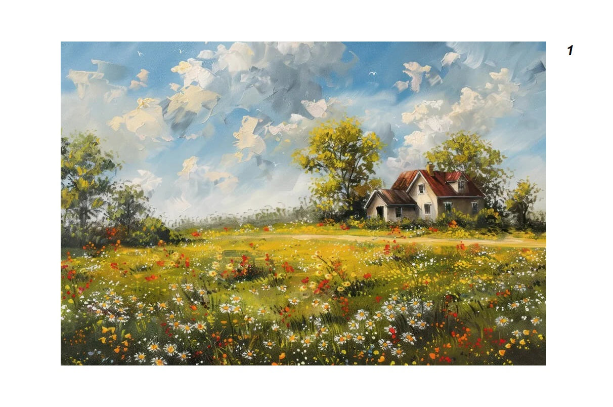 Vintage Wildflowers Fields Landscape Farmhouse Canvas Print Countryside Painting Large Wall Art For Living Room Home Décor