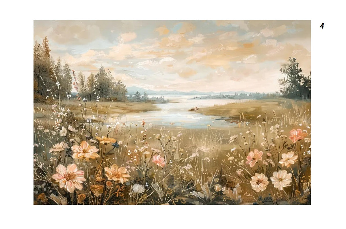 Vintage Wildflowers Fields Landscape Farmhouse Canvas Print Countryside Painting Large Wall Art For Living Room Home Décor