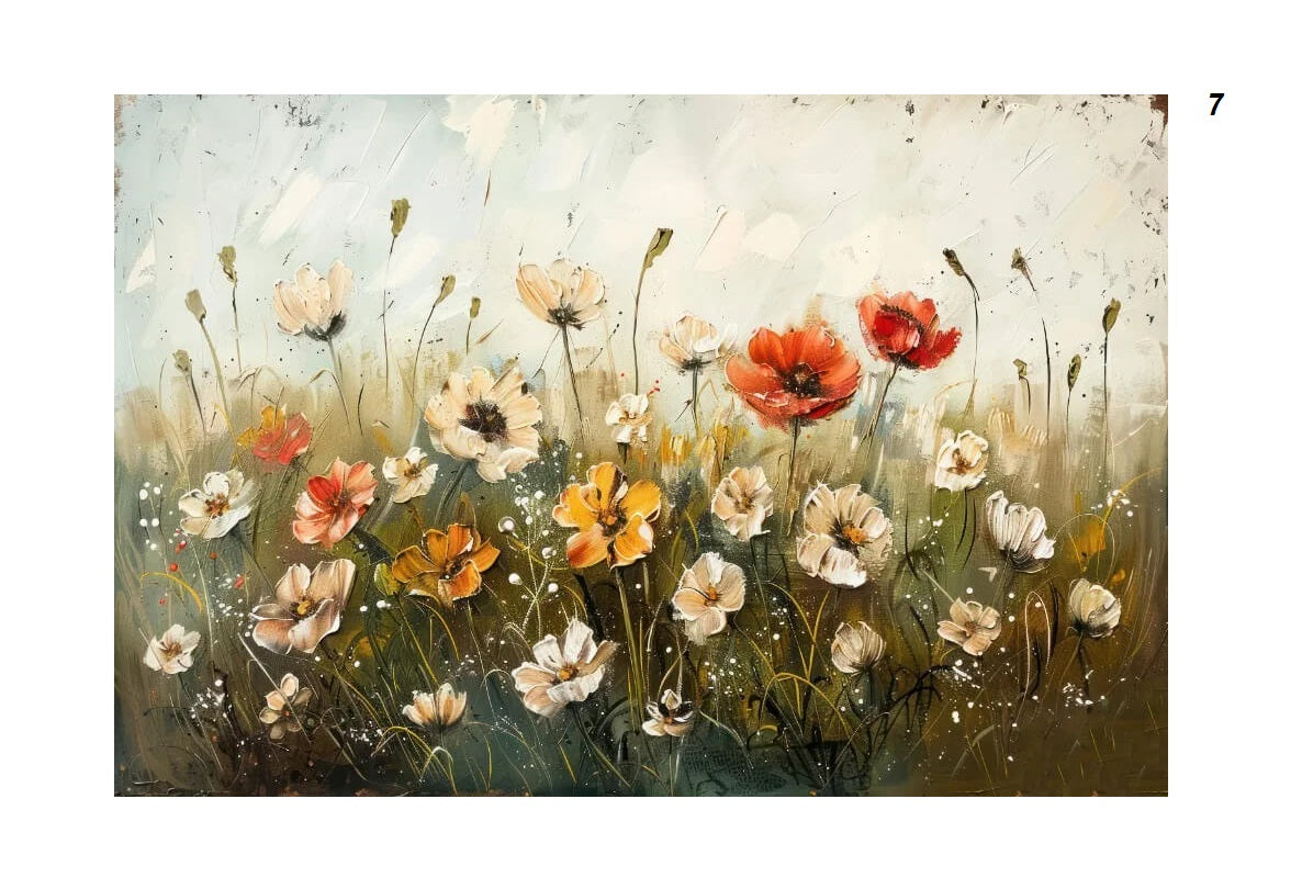 Vintage Wildflowers Fields Landscape Farmhouse Canvas Print Countryside Painting Large Wall Art For Living Room Home Décor