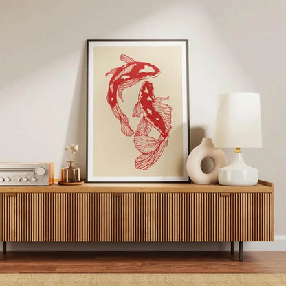 Vintage Red Koi Fish Canvas Print Wall Art Japanese Retro Posters Marine Aesthetic Art For Living Room Kitchen Wall