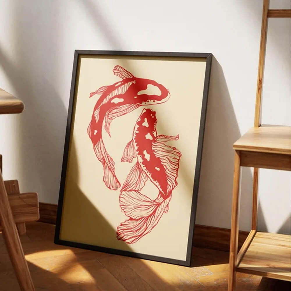 Vintage Red Koi Fish Canvas Print Wall Art Japanese Retro Posters Marine Aesthetic Art For Living Room Kitchen Wall