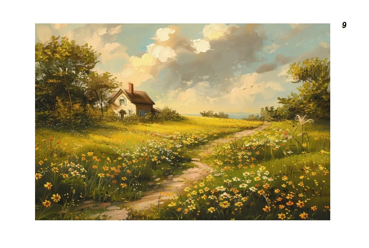 Vintage Wildflowers Fields Landscape Farmhouse Canvas Print Countryside Painting Large Wall Art For Living Room Home Décor