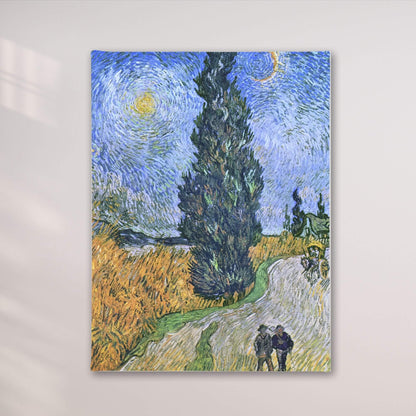 Van Gogh Cypress Tree Landscape Framed Wall Art Canvas Print – Impressionist Field Artwork