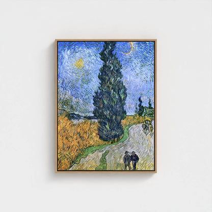 Van Gogh Cypress Tree Landscape Framed Wall Art Canvas Print – Impressionist Field Artwork