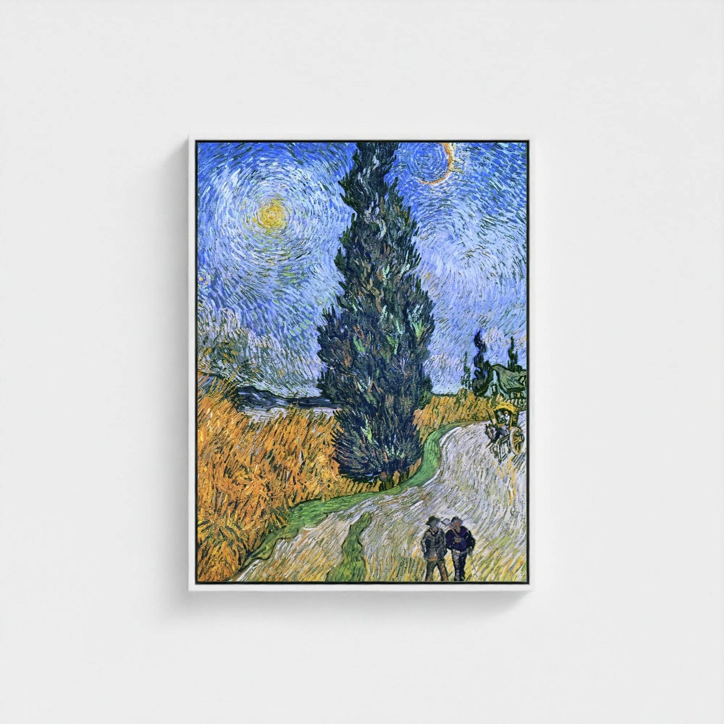Van Gogh Cypress Tree Landscape Framed Wall Art Canvas Print – Impressionist Field Artwork