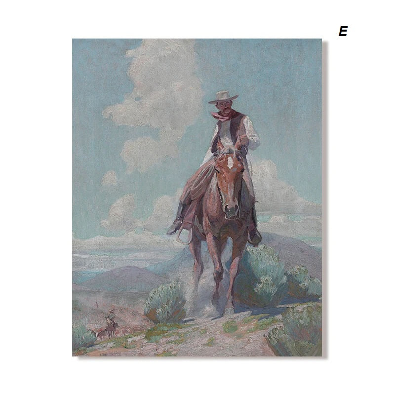 Vintage Cowboy Horses Rustic Landscape Canvas Print Wall Art For Farmhouse Living Room Home Décor